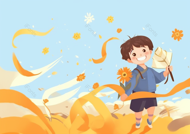 微风儿童节节日可爱小孩男孩一个人在户外草地简约背景插画,插画/手绘图,插画/手绘图库,插画/手绘图下载,插画/手绘